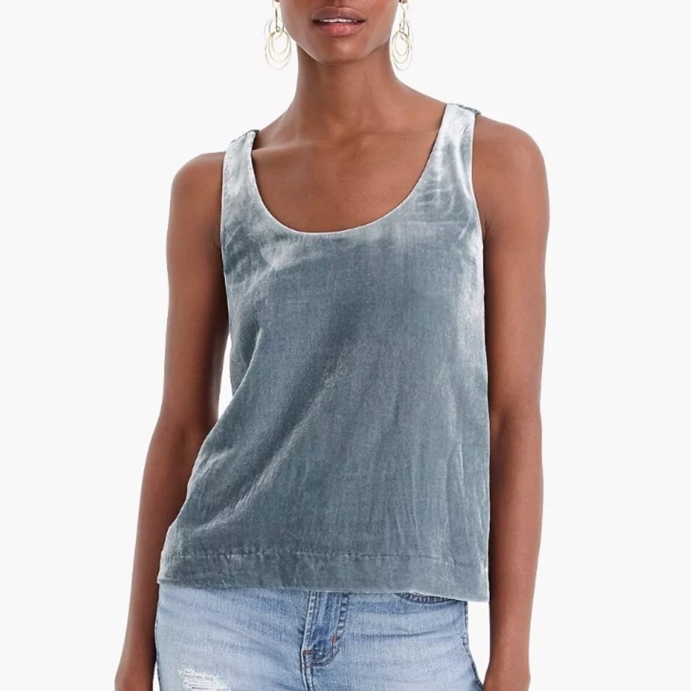 NEW J. Crew Silver Blue Gray Velvet Women's Tank Top Sleeveless Blouse Size 4